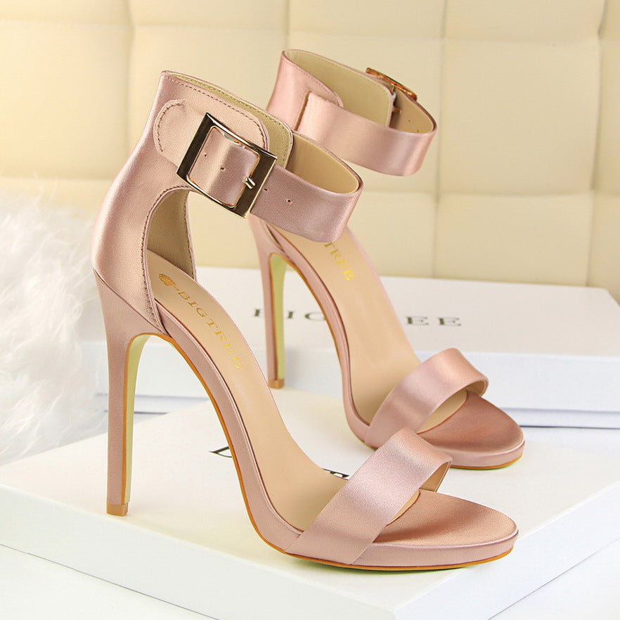 Stiletto Heels, Satin High Heels, Buckle Sandals